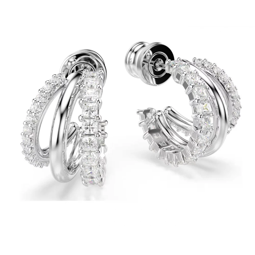 SWAROVSKI Σκουλαρίκια Κρίκοι Hyperbola, Στρογγυλή Κοπή, Λευκά, Επιμετάλλωση ροδίου 5737110