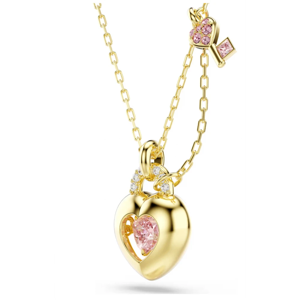 SWAROVSKI Idyllia Μενταγιόν με αλυσίδα, Ροζ, Μίξη Κοπών, Καρδιά με Κλειδί, Χρυσός Τόνος 5737288