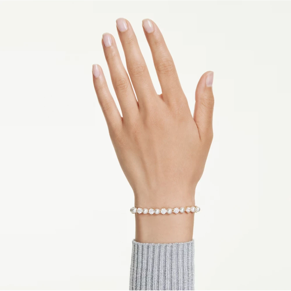 SWAROVSKI Βραχιόλι Tennis Matrix Crystal Pearl, Λευκό, Επιμετάλλωση σε Χρυσό Τόνο 5742026