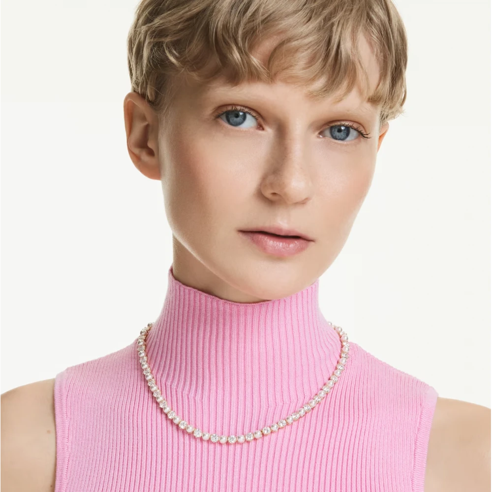 SWAROVSKI Tennis Matrix, Crystal Pearl, Κολιέ, Στρογγυλή Κοπή, Λευκό, Επιμετάλλωση σε Χρυσό Τόνο 5742039