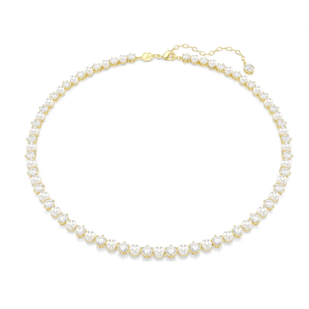 SWAROVSKI Tennis Matrix, Crystal Pearl, Κολιέ, Στρογγυλή Κοπή, Λευκό, Επιμετάλλωση σε Χρυσό Τόνο 5742039