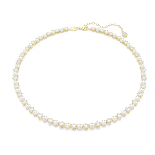 SWAROVSKI Tennis Matrix, Crystal Pearl, Κολιέ, Στρογγυλή Κοπή, Λευκό, Επιμετάλλωση σε Χρυσό Τόνο 5742039