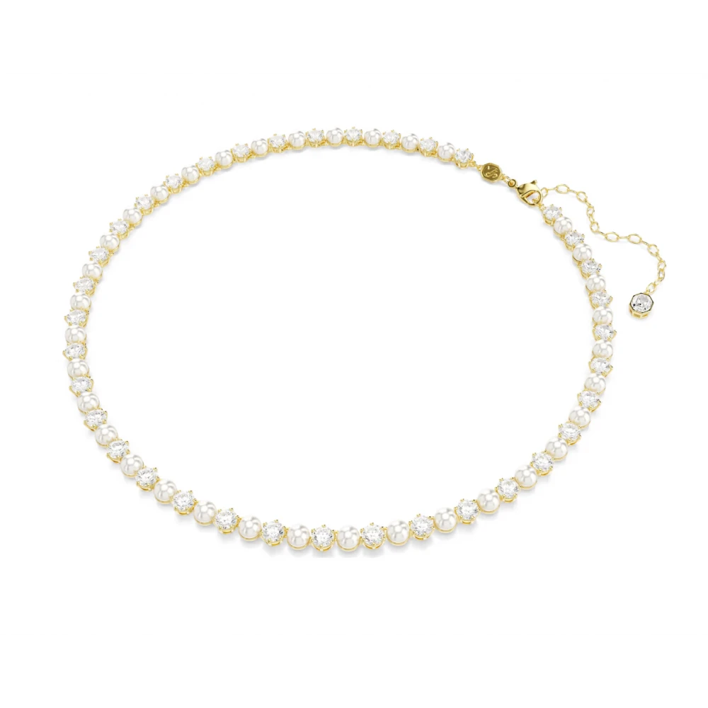 SWAROVSKI Tennis Matrix, Crystal Pearl, Κολιέ, Στρογγυλή Κοπή, Λευκό, Επιμετάλλωση σε Χρυσό Τόνο 5742039