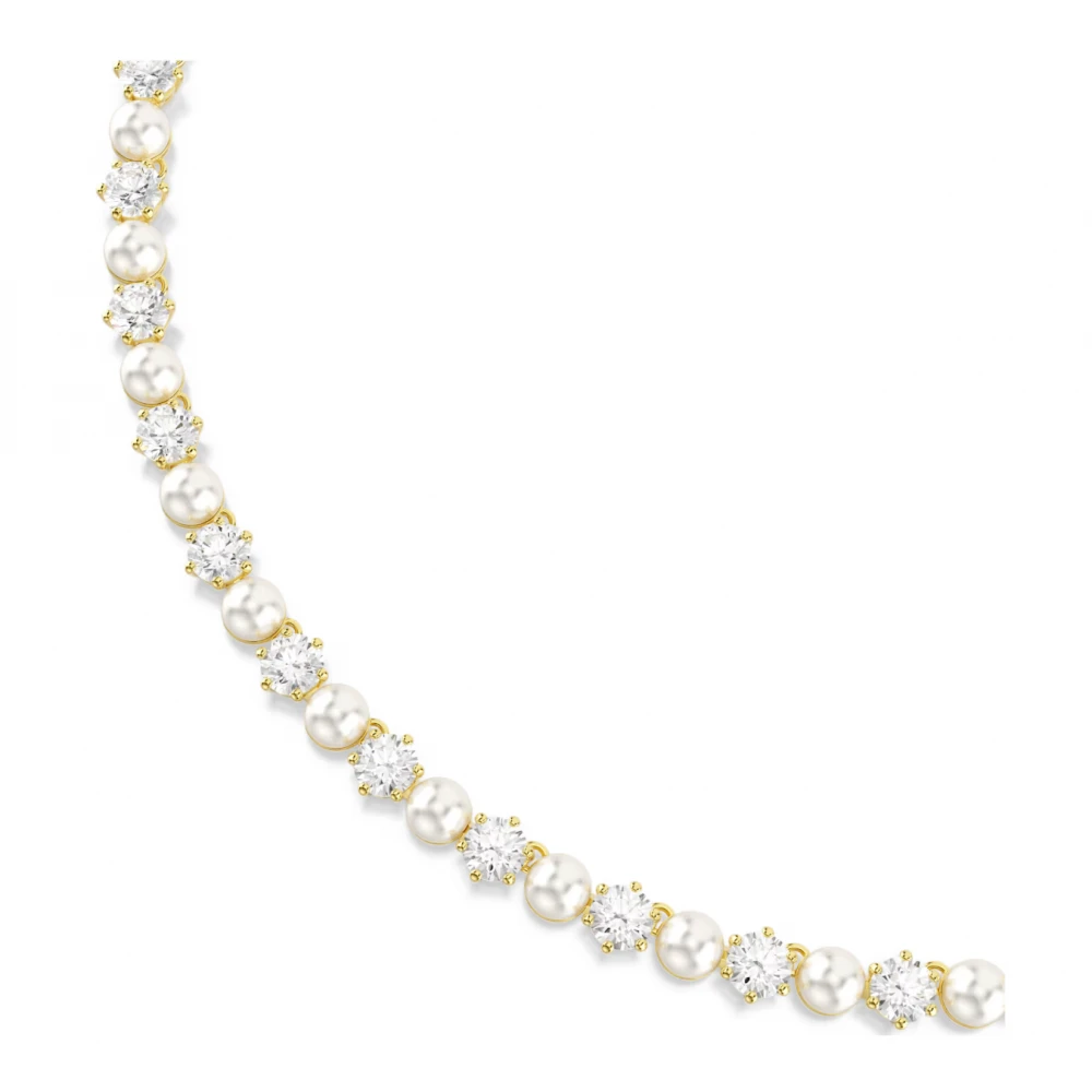 SWAROVSKI Tennis Matrix, Crystal Pearl, Κολιέ, Στρογγυλή Κοπή, Λευκό, Επιμετάλλωση σε Χρυσό Τόνο 5742039