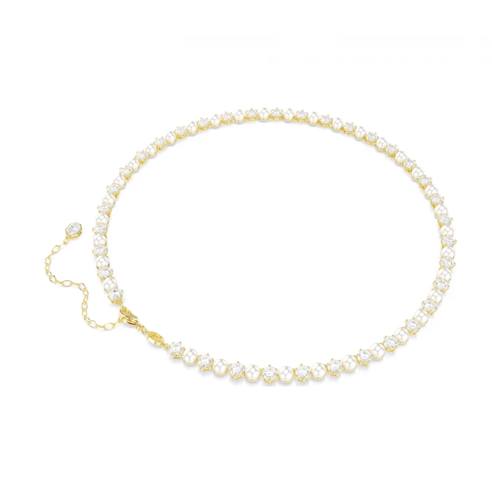 SWAROVSKI Tennis Matrix, Crystal Pearl, Κολιέ, Στρογγυλή Κοπή, Λευκό, Επιμετάλλωση σε Χρυσό Τόνο 5742039