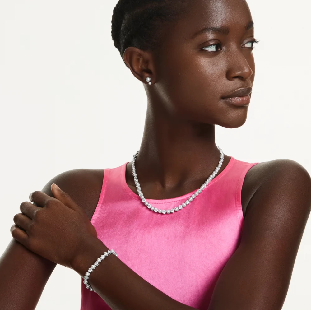 SWAROVSKI Matrix Set, Crystal pearl, Στρογγυλή κοπή, Λευκό, Επιροδιωμένο 5742040