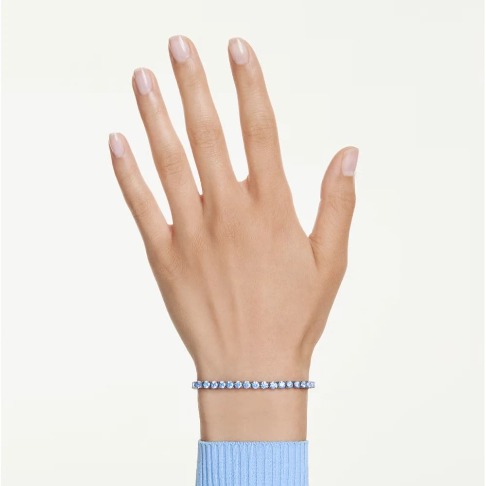 Swarovski, Βραχιόλι Matrix Tennis Στρογγυλή κοπή, Μπλε, Επιμετάλλωση ρουθηνίου 5743440
