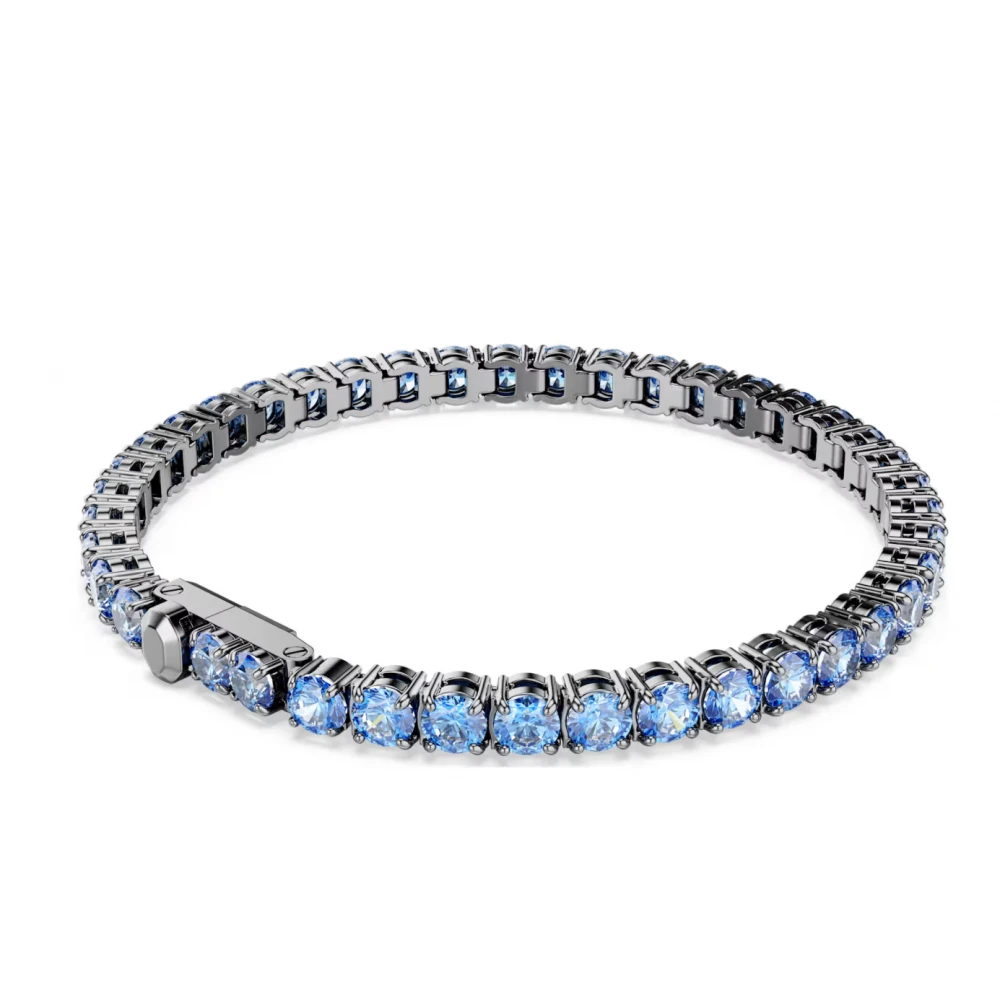 Swarovski, Βραχιόλι Matrix Tennis Στρογγυλή κοπή, Μπλε, Επιμετάλλωση ρουθηνίου 5743440