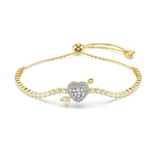 SWAROVSKI Βραχιόλι Idyllia, Μίξη Κοπών, Καρδιά με Βέλος, Λευκό, Επιμετάλλωση σε χρυσό τόνο 5744061