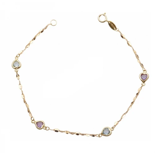 14K Χρυσό Bραχιόλι με "Καρδιές" από Ζιργκόν BP2040