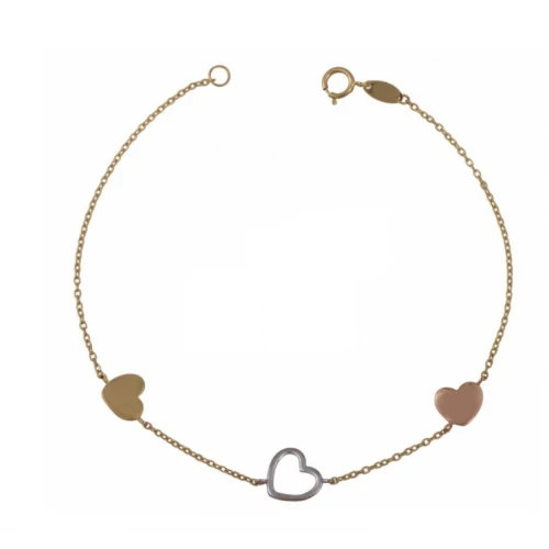 14K Χρυσό Δίχρωμο βραχιόλι με "Καρδούλες" BP8077