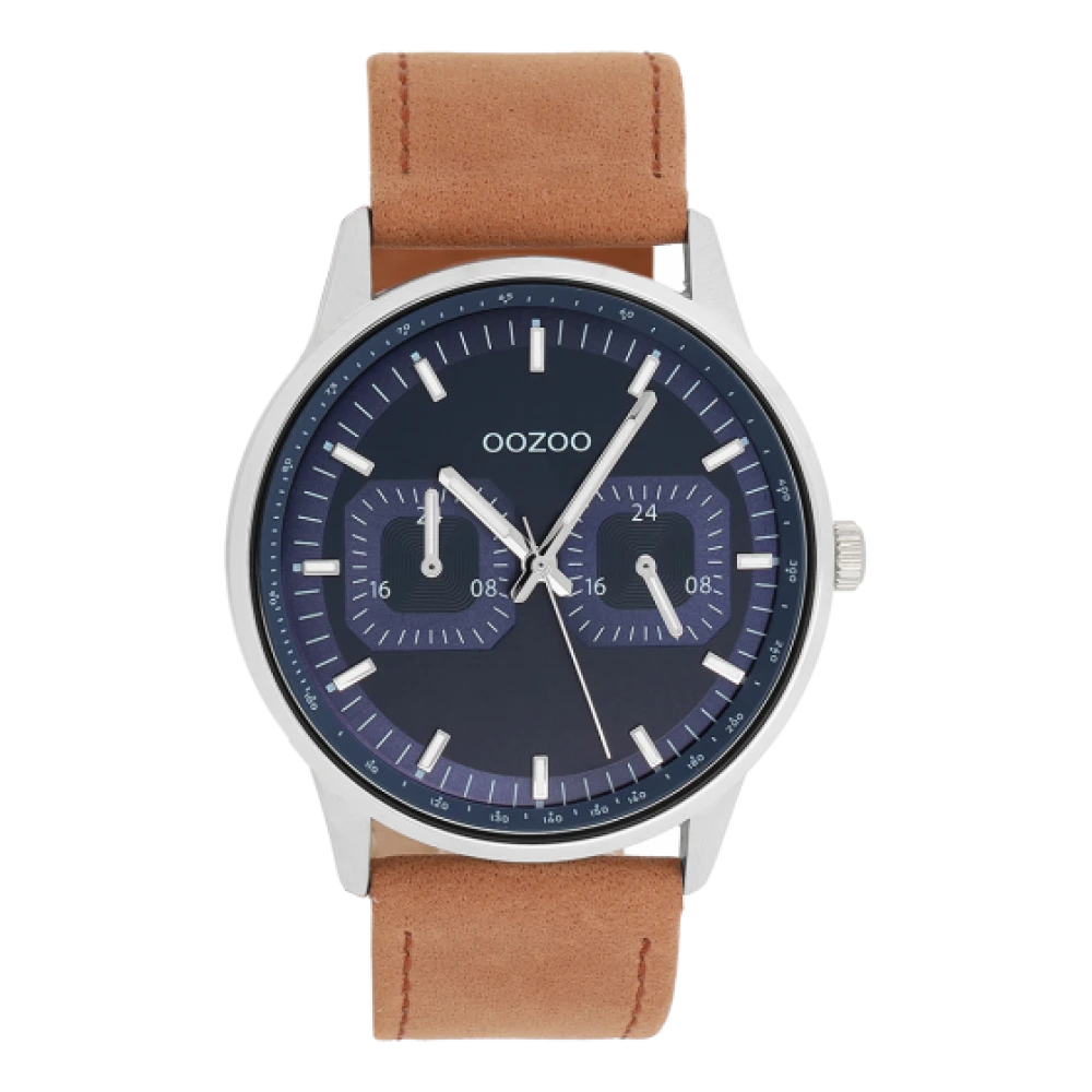 OOZOO Timepieces με Καφέ Δερμάτινο Λουράκι και Κάσα σε Ασημί Τόνο C11620