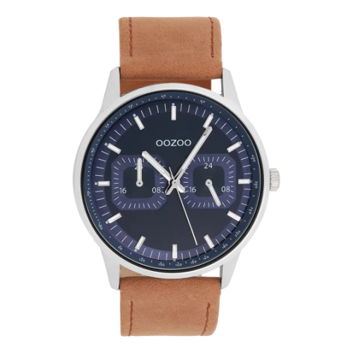 OOZOO Timepieces με Καφέ Δερμάτινο Λουράκι και Κάσα σε Ασημί Τόνο C11620