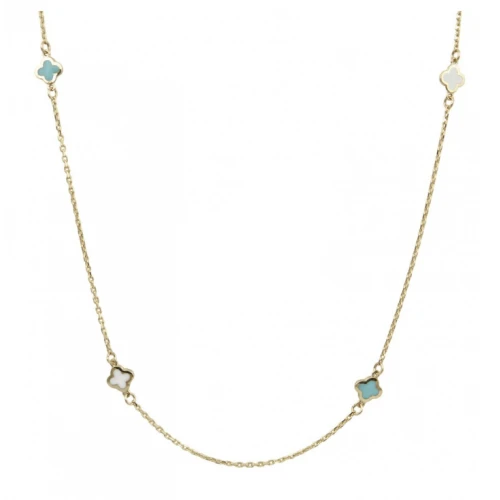 14K Χρυσό Κολιέ με Λευκούς και Τιρκουάζ Σταυρούς K2028/0