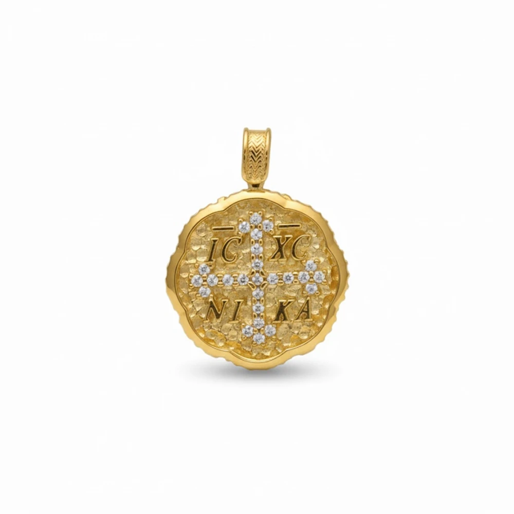 9K Χρυσό Κωνσταντινάτο Διπλής όψης με Ζιργκόν KN147BJ